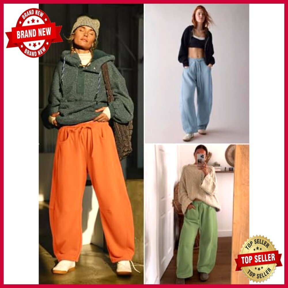 Wide Leg Sweatpants Barrel Fit Comfy Lounge Pants with Pockets - Picture 2 of 7